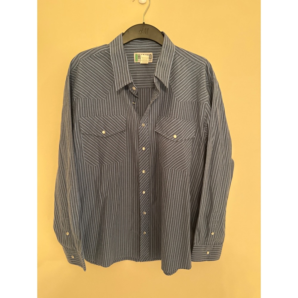 Haband Mens Blue Striped Western Pearl Snap Long Sleeve Shirt XL 15Y